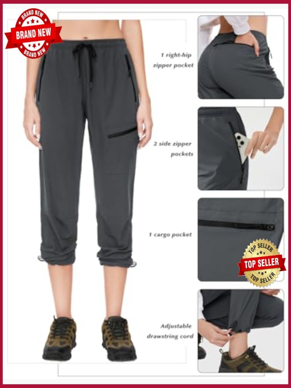 Tall Inseam Hiking Cargo Pants Lightweight Water Resistant 4 Pockets Athletic - Picture 4 of 7